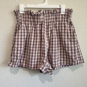 Mable Purple Gingham High Waisted Paperbag Shorts Womens L Gingham Cottage L